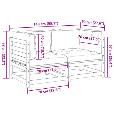 vidaXL 2-tlg. Garten-Sofagarnitur mit Kissen Wachsbraun Kiefernholz