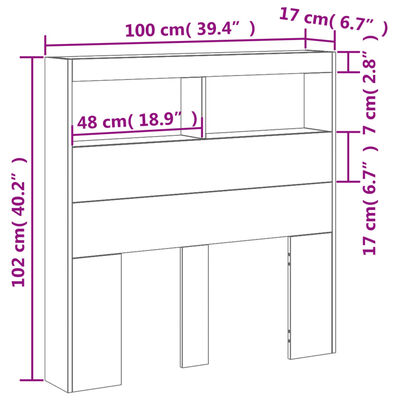 vidaXL LED-Kopfteil mit Ablagen Räuchereiche 100x17x102 cm