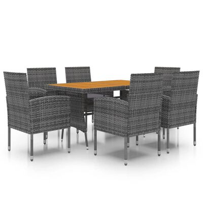 vidaXL 7-tlg. Garten-Essgruppe Poly Rattan Grau