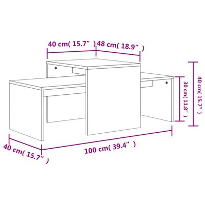 vidaXL Couchtisch-Set Betongrau 100x48x40 cm Holzwerkstoff