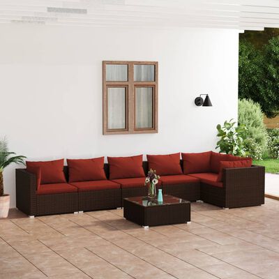 vidaXL 7-tlg. Garten-Lounge-Set mit Kissen Poly Rattan Braun