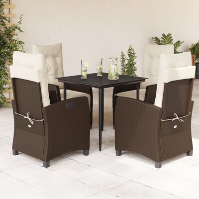 vidaXL 5-tlg. Garten-Essgruppe mit Kissen Braun Poly Rattan