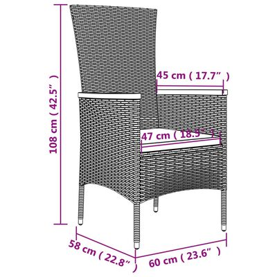 vidaXL Gartenstühle mit Kissen 2 Stk. Poly Rattan Schwarz