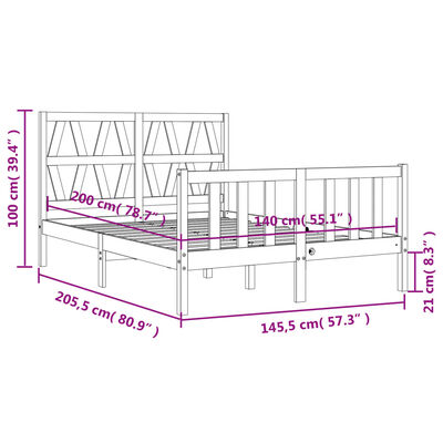 vidaXL Massivholzbett mit Kopfteil Schwarz 140x200 cm