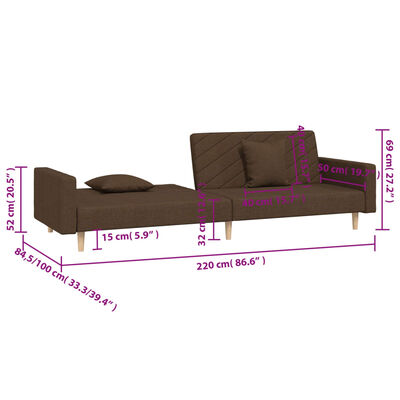 vidaXL Schlafsofa 2-Sitzer mit 2 Kissen Braun Stoff