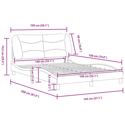 vidaXL Bettgestell mit LED Hellgrau 140x190 cm Stoff