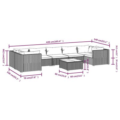 vidaXL 8-tlg. Garten-Lounge-Set mit Kissen Poly Rattan Braun