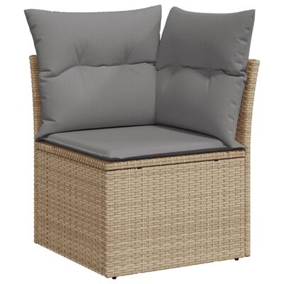 vidaXL 11-tlg. Garten-Sofagarnitur mit Kissen Beige Poly Rattan