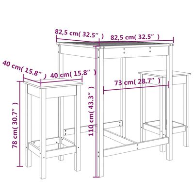 vidaXL 3-tlg. Gartenbar-Set Honigbraun Massivholz Kiefer