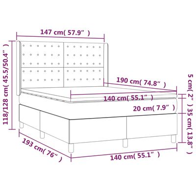 vidaXL Boxspringbett mit Matratze Dunkelgrau 140x190 cm Samt