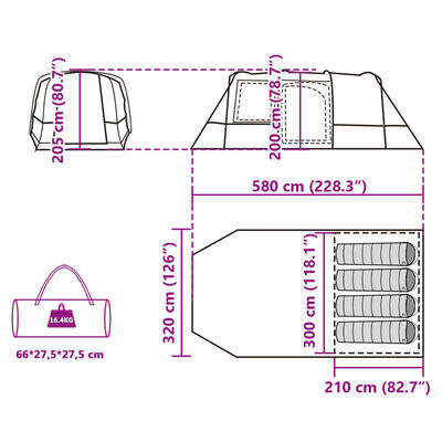 vidaXL Tunnelzelt 4 Personen Grau und Orange Wasserdicht