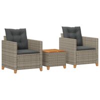 vidaXL 3-tlg. Bistro-Set mit Kissen Grau Poly Rattan Akazienholz