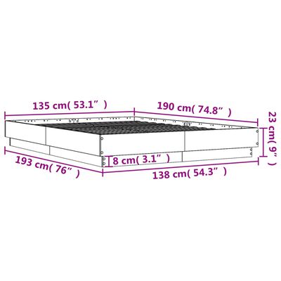 vidaXL Bettgestell Betongrau 135x190 cm Holzwerkstoff