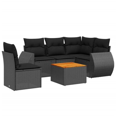 vidaXL 6-tlg. Garten-Sofagarnitur mit Kissen Schwarz Poly Rattan