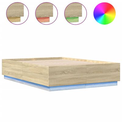 vidaXL Bettgestell mit LED Sonoma-Eiche 160x200 cm Holzwerkstoff