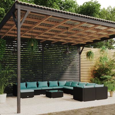 vidaXL 12-tlg. Garten-Lounge-Set mit Kissen Poly Rattan Schwarz