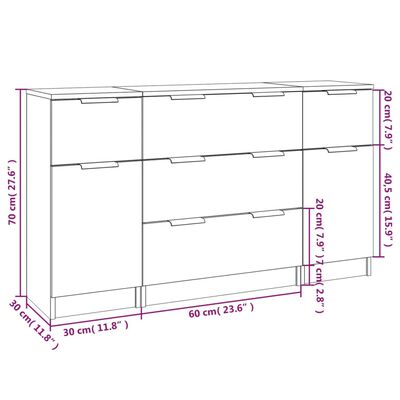 vidaXL 3-tlg. Sideboard-Set Räuchereiche Holzwerkstoff