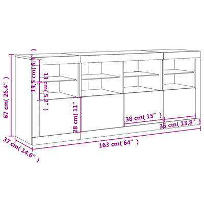 vidaXL Sideboard mit LED-Leuchten Weiß 163x37x67 cm