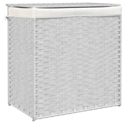 vidaXL Wäschekorb mit 2 Fächern Weiß 53x35x57 cm Poly Rattan