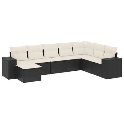 vidaXL 8-tlg. Garten-Sofagarnitur mit Kissen Schwarz Poly Rattan