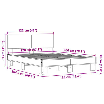 vidaXL Bettgestell Sonoma-Eiche 120x200 cm Holzwerkstoff und Metall