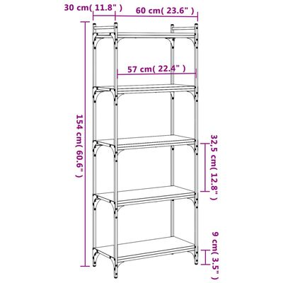 vidaXL Bücherregal 5 Böden Schwarz 60x30x154 cm Holzwerkstoff