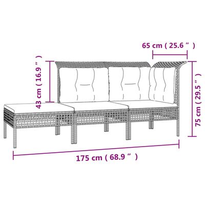 vidaXL 7-tlg. Garten-Lounge-Set mit Kissen Grau Poly Rattan