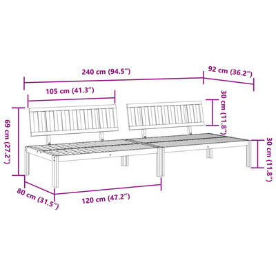 vidaXL Garten-Mittelsofas aus Paletten 2 Stk. Massivholz Akazie