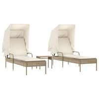 vidaXL Sonnenliegen 2 Stk. mit Dach und Tisch Beige Poly Rattan