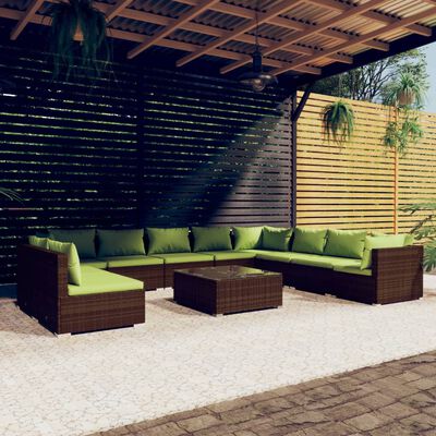 vidaXL 11-tlg. Garten-Lounge-Set mit Kissen Braun Poly Rattan