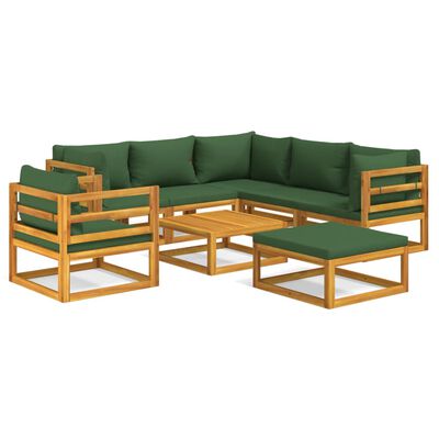 vidaXL 8-tlg. Garten-Lounge-Set mit Grünen Kissen Massivholz