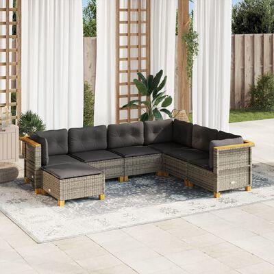 vidaXL 7-tlg. Garten-Sofagarnitur mit Kissen Grau Poly Rattan