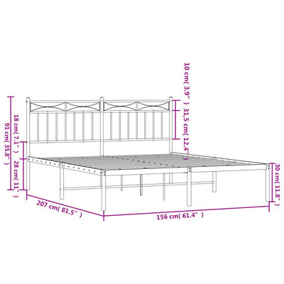 vidaXL Bettgestell mit Kopfteil Metall Weiß 150x200 cm