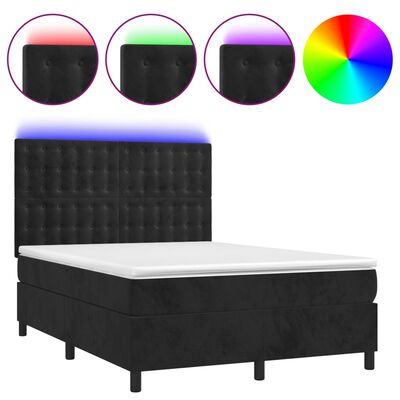 vidaXL Boxspringbett mit Matratze & LED Schwarz 140x190 cm Samt