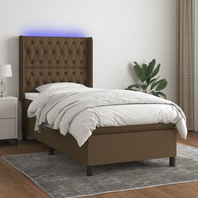 vidaXL Boxspringbett mit Matratze & LED Dunkelbraun 100x200 cm Stoff