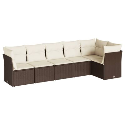 vidaXL 6-tlg. Garten-Sofagarnitur mit Kissen Braun Poly Rattan