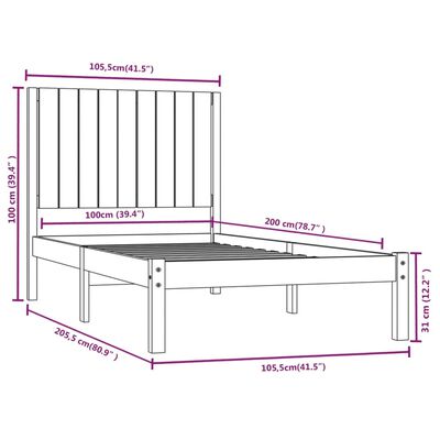 vidaXL Massivholzbett Kiefer 100x200 cm