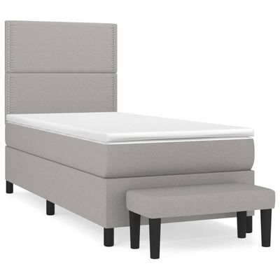 vidaXL Boxspringbett mit Matratze Hellgrau 90x200 cm Stoff