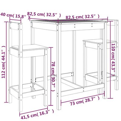 vidaXL 3-tlg. Gartenbar-Set Massivholz Kiefer