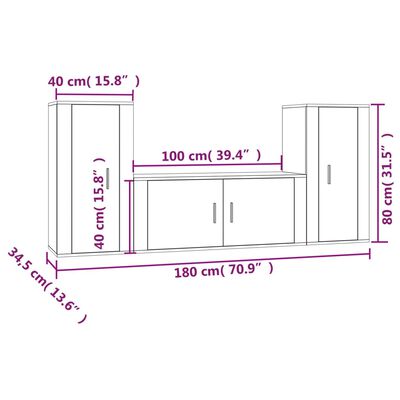 vidaXL 3-tlg. TV-Schrank-Set Braun Eichen-Optik Holzwerkstoff