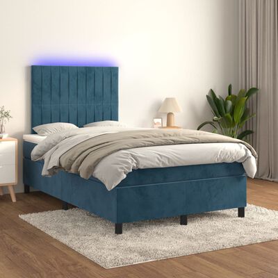 vidaXL Boxspringbett mit Matratze & LED Dunkelblau 120x200 cm Samt