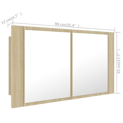 vidaXL LED-Bad-Spiegelschrank Sonoma-Eiche 90x12x45 cm Acryl