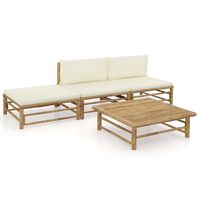 vidaXL 4-tlg. Garten-Lounge-Set mit Cremeweißen Kissen Bambus