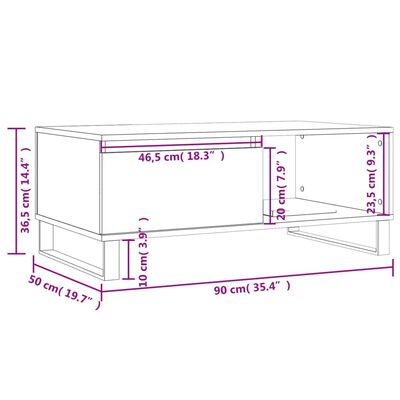 vidaXL Couchtisch Braun Eichen-Optik 90x50x36,5 cm Holzwerkstoff