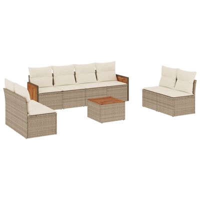 vidaXL 9-tlg. Garten-Sofagarnitur mit Kissen Beige Poly Rattan