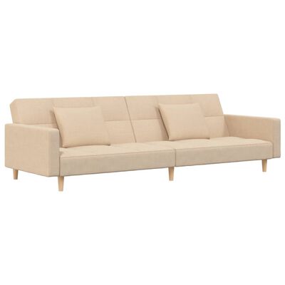 vidaXL Schlafsofa 2-Sitzer mit 2 Kissen Creme Stoff