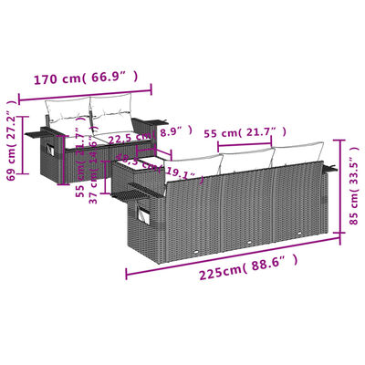 vidaXL 6-tlg. Garten-Sofagarnitur mit Kissen Schwarz Poly Rattan