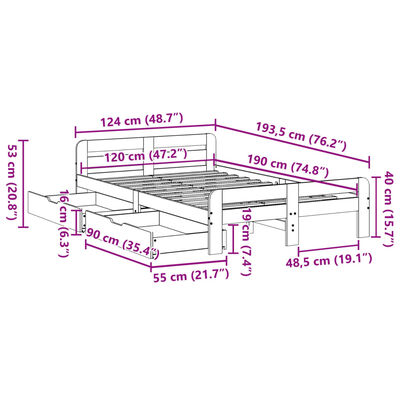 vidaXL Massivholzbett ohne Matratze Weiß 120x190 cm Kiefernholz