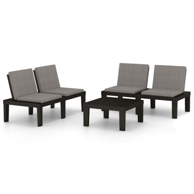 vidaXL 3-tlg. Garten-Lounge-Set mit Kissen Kunststoff Grau