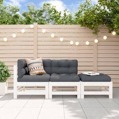 vidaXL 3-tlg. Garten-Lounge-Set mit Kissen Weiß Massivholz